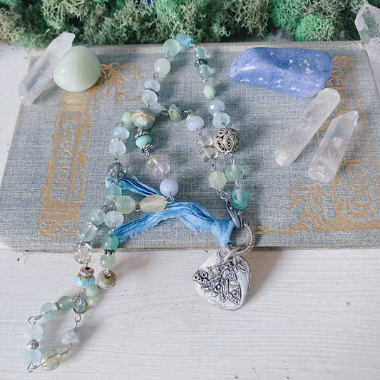 Women’s Luna Moth Mystical Gemstone Beaded Rosary Necklace
