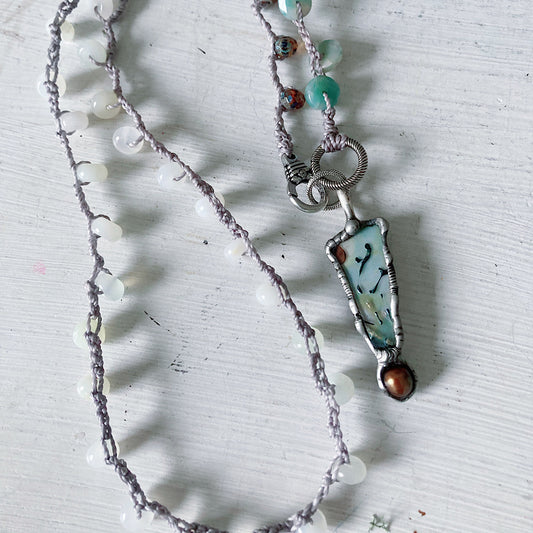 Women’s Spring Cottagecore Enamel Opal Crochet Necklace