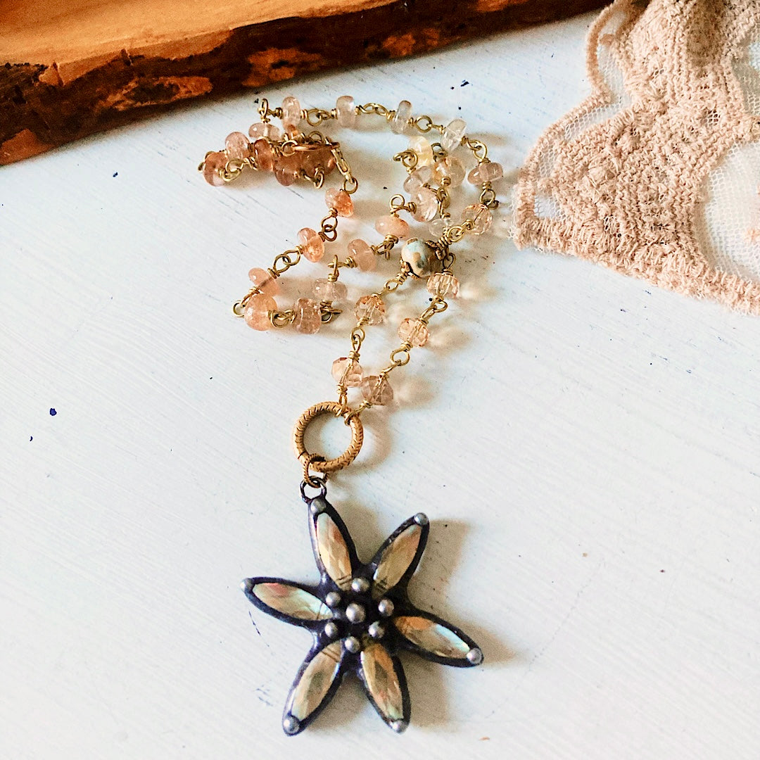 Women’s Fall Sun BohoGlam Cottagecore Topaz Rosary Necklace