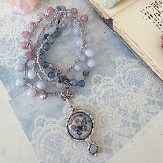 Women’s Summer Cottagecore Butterfly Enamel Mystical Talisman Crochet Necklace