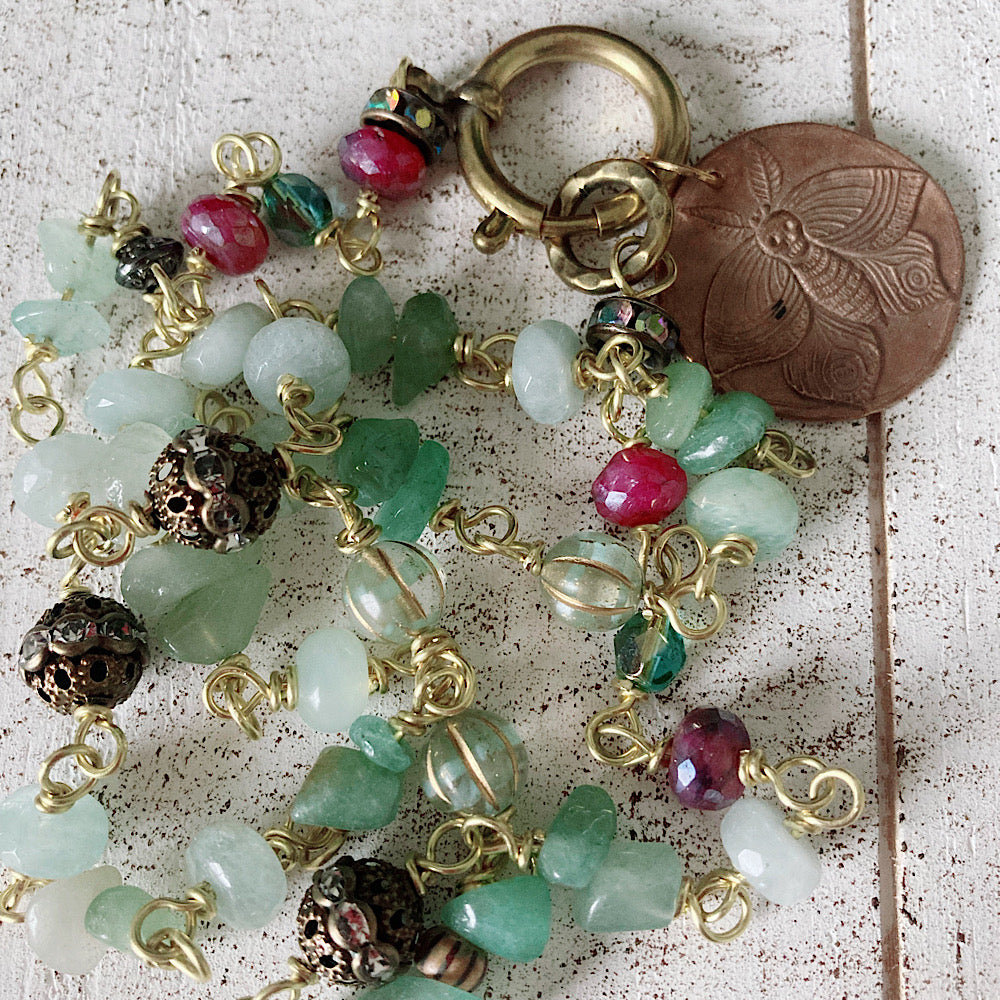 Women’s Summer Death Moth Cottagecore Lighy Academia Rosary Necklace