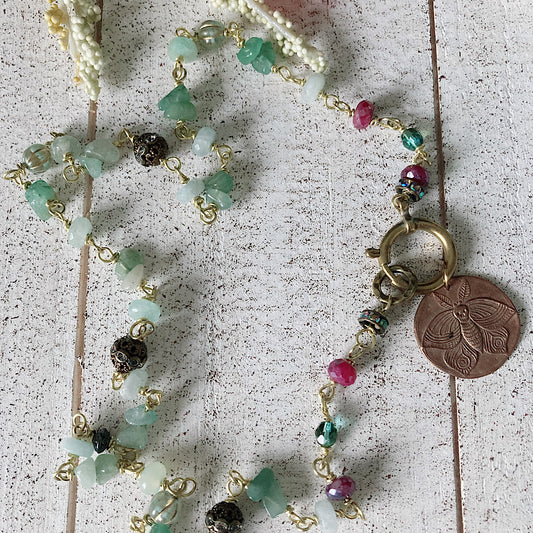 Women’s Summer Death Moth Cottagecore Lighy Academia Rosary Necklace