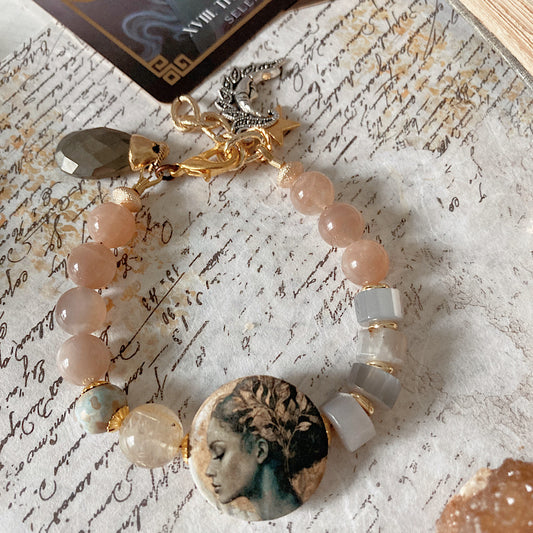 Women’s Winter Mystical Moon Goddess Light Academia Clasp Bracelet