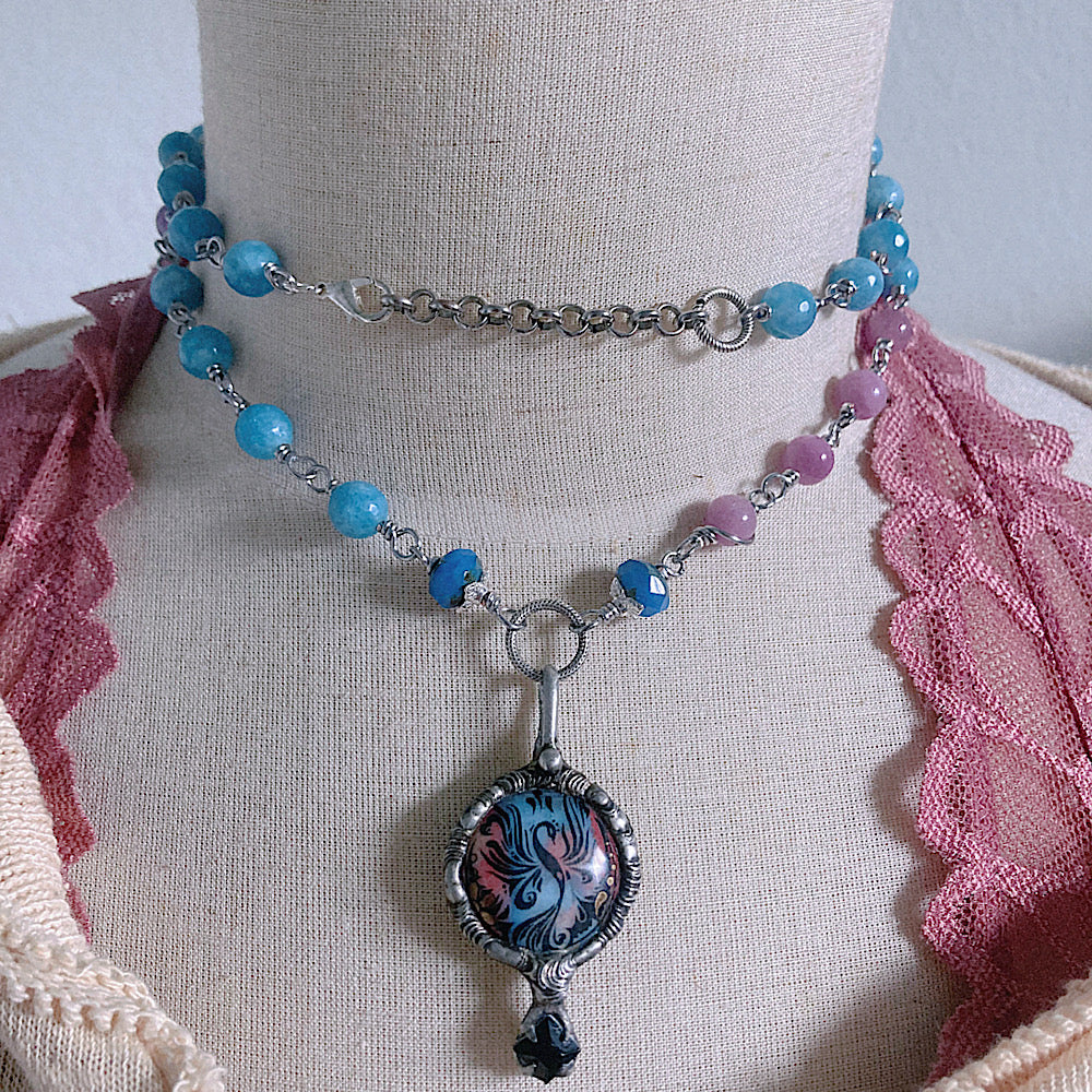 Reserved For A VIP: Women’s Mystical Enamel Phoenix Whimsical Double Wrap Ruby Rosary Necklace