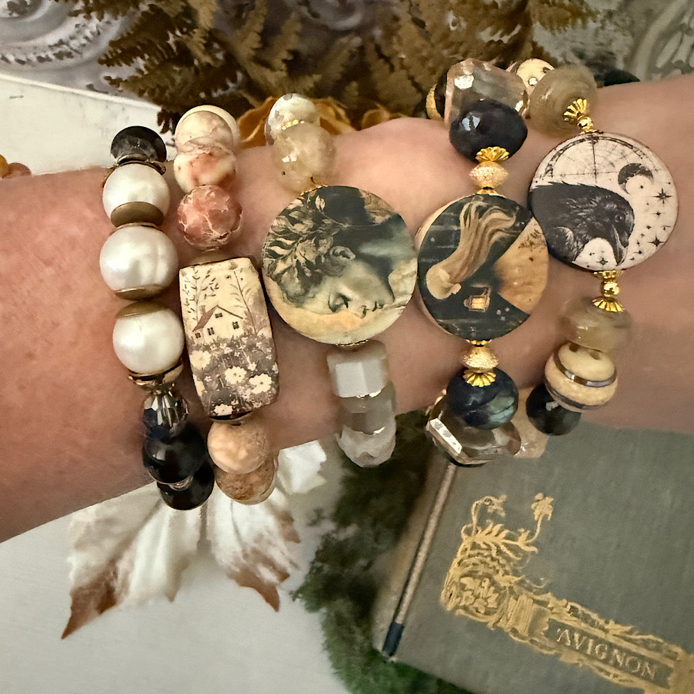 Reserved for RS: Women’s Fall Raven Talisman Mystical Samhain Topaz Stretch Bracelet