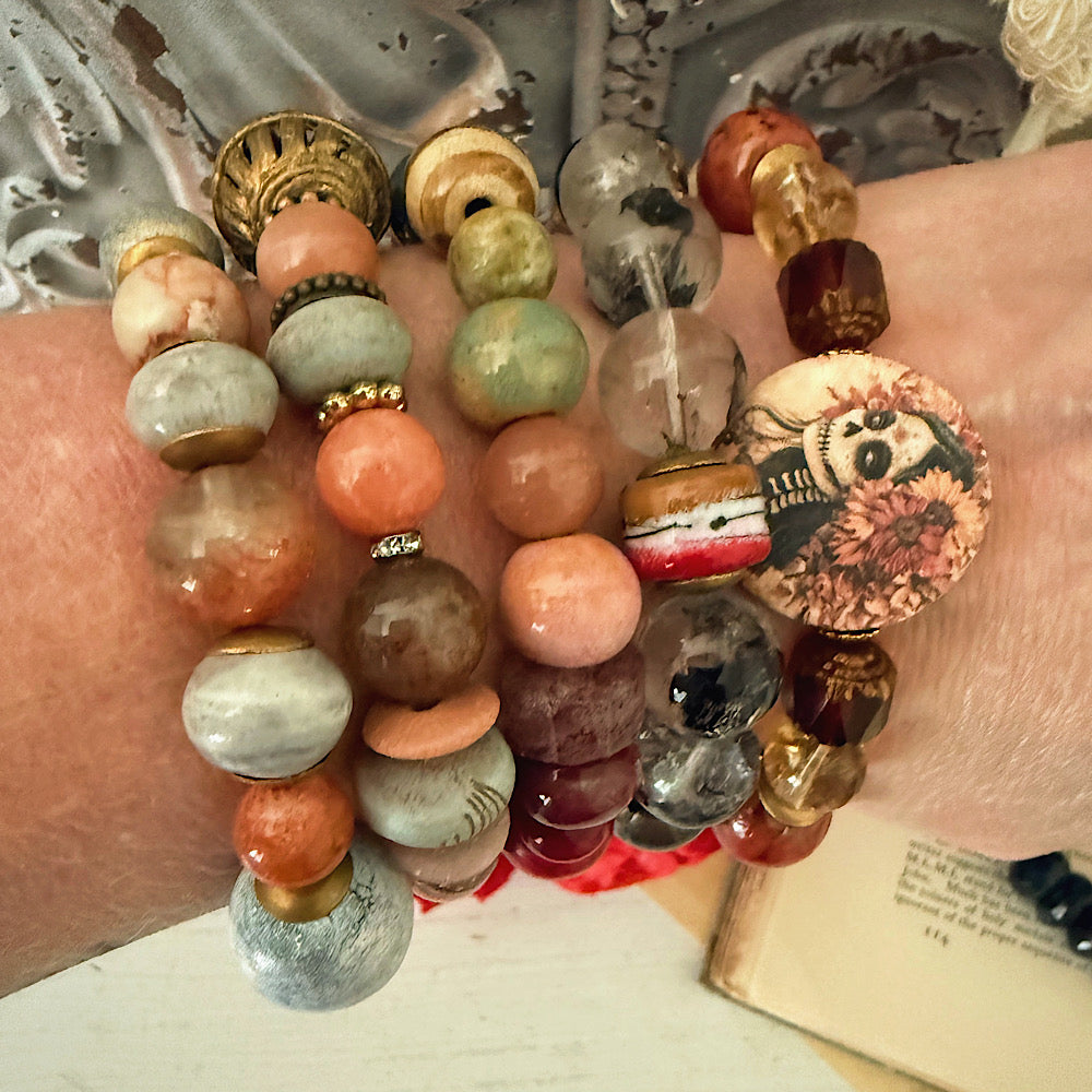 Women’s Fall Calaveras Day of the Dead Talisman Witchy Stretch Bracelet