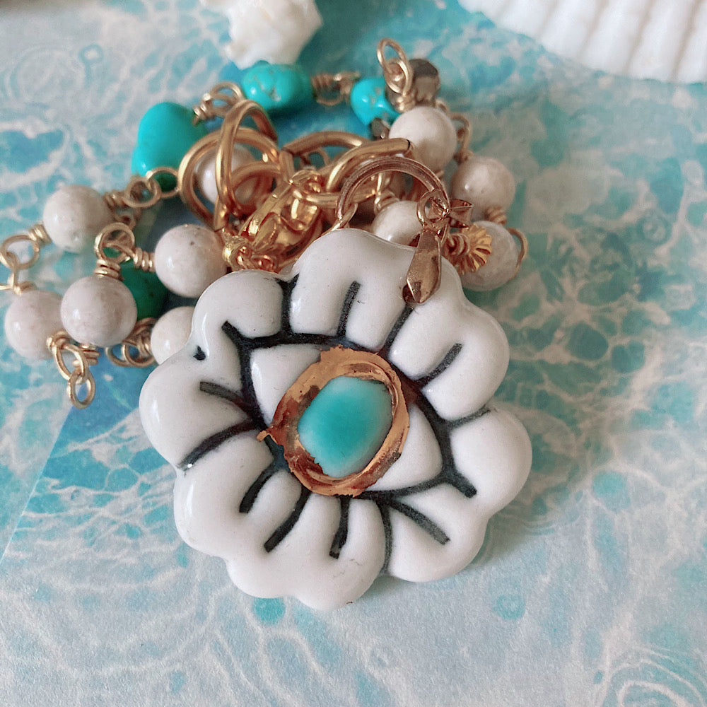 Women’s Protection Eye Porcelain Amulet Mystical Turquoise Summer Rosary Necklace