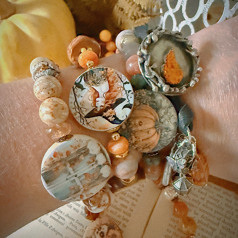 Women’s Fall Flame Mystical Sterling Ancestor Talisman Samhain Witchy Button Clasp Bracelet