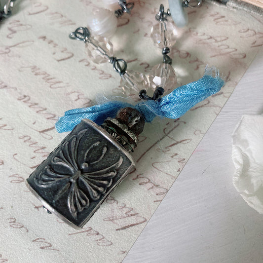 Women’s Anne Choi Focal Butterfly Mystical Cottagecore Aquamarine Sterling Rosary Necklace