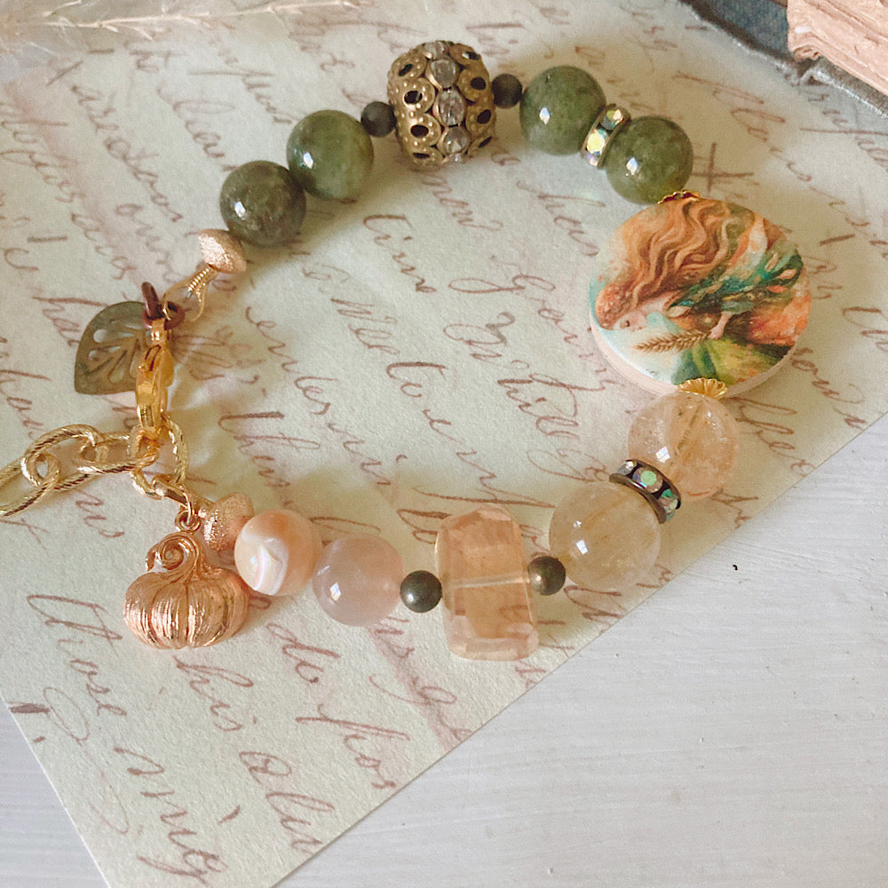 Women’s Fall Harvest Queen Mystical Cycle Cottagecore Nature Inspired Clasp Bracelet