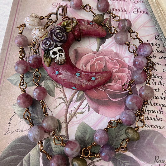 Women’s Blood Moon Autumn Mystical Skull Rosary Necklace