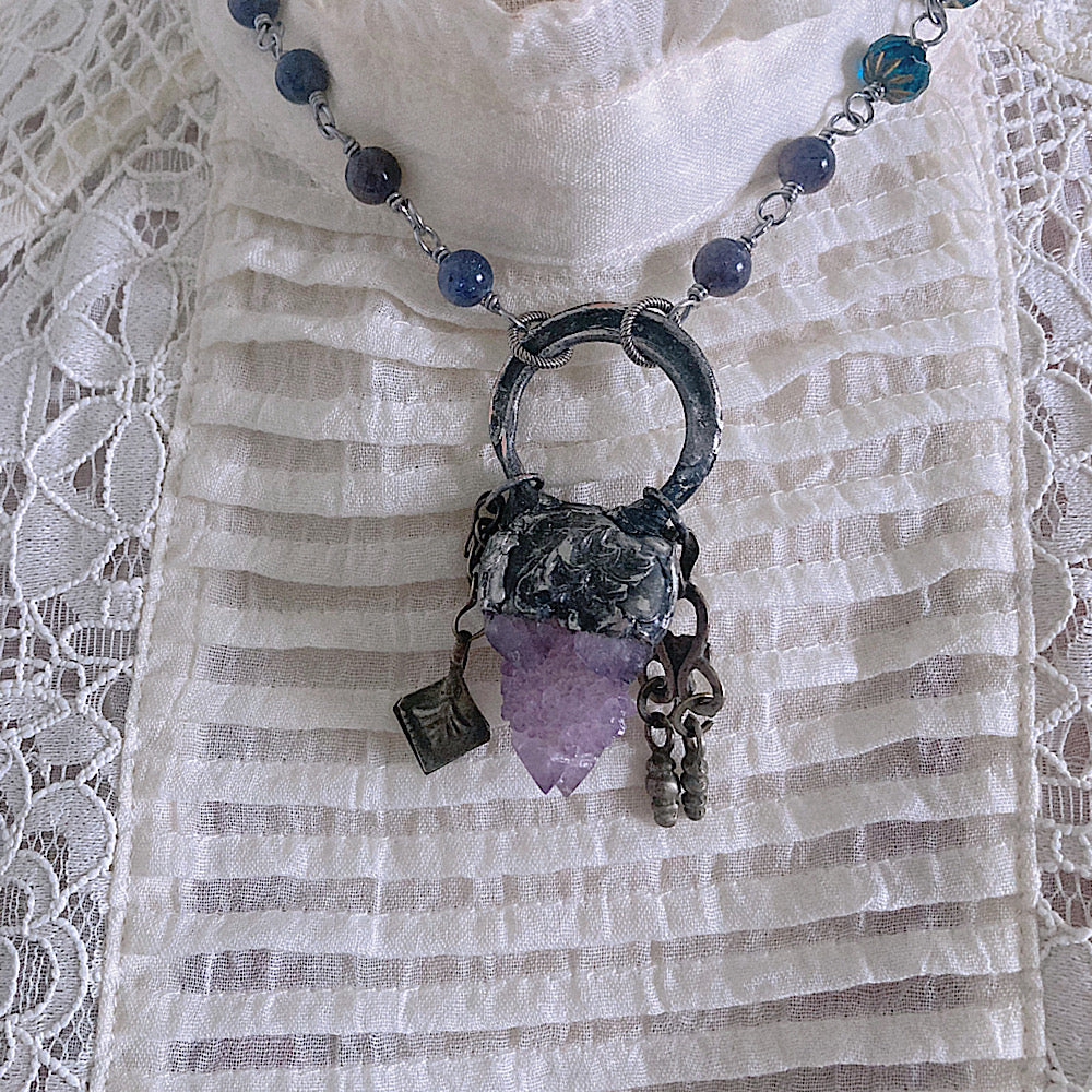 Women’s Dark Moon Magic Mystical Spirit Cactus Quartz Gothic Dark Academia Rosary Necklace