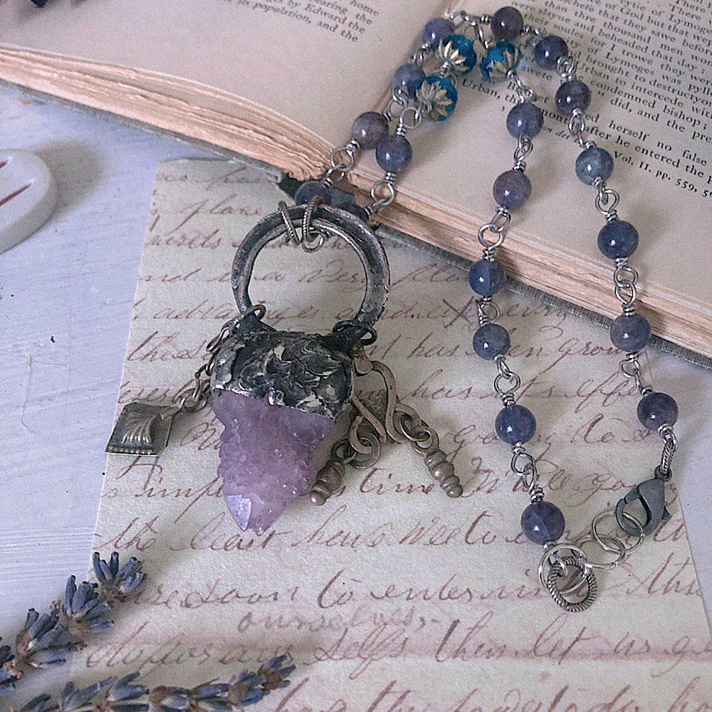 Women’s Dark Moon Magic Mystical Spirit Cactus Quartz Gothic Dark Academia Rosary Necklace