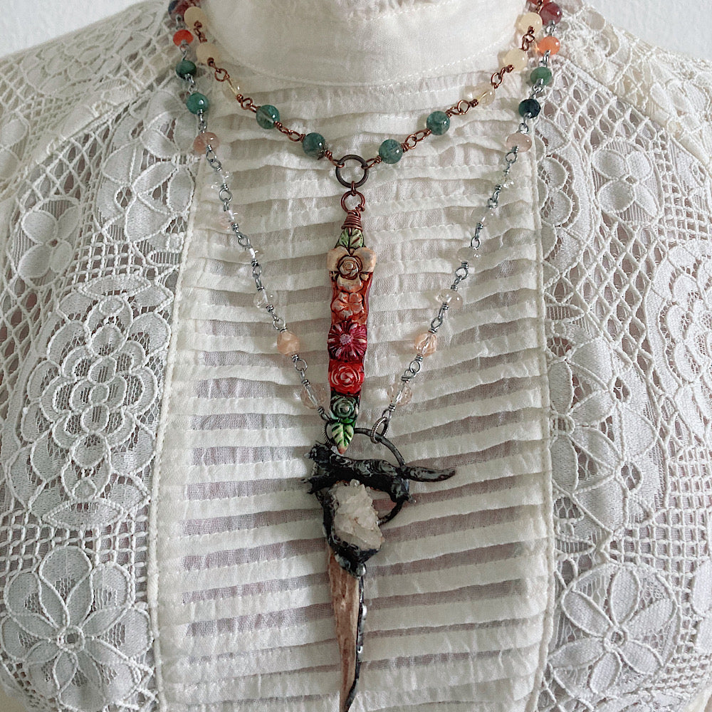 Women’s Autumn Bloom Cottagecore Floral Ombré Talisman Witchy Rosary Necklace