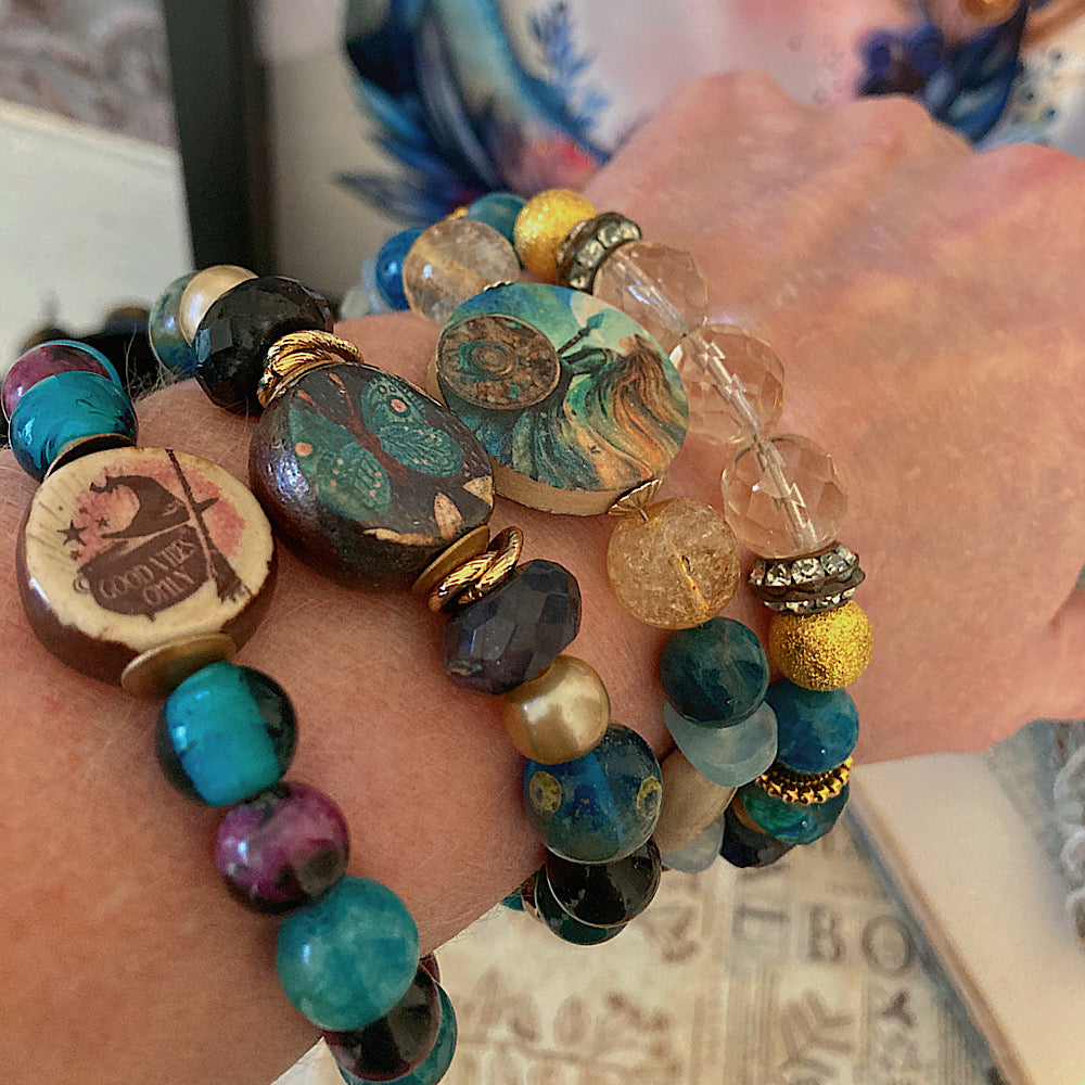 Women’s Gothic Death Moth Mystical Teal Dark Academia Turquoise Clasp Bracelet