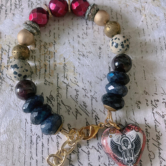 Women’s Gothic Dark Academia Samhain Guide Talisman Spooky Skeleton Clasp Bracelet