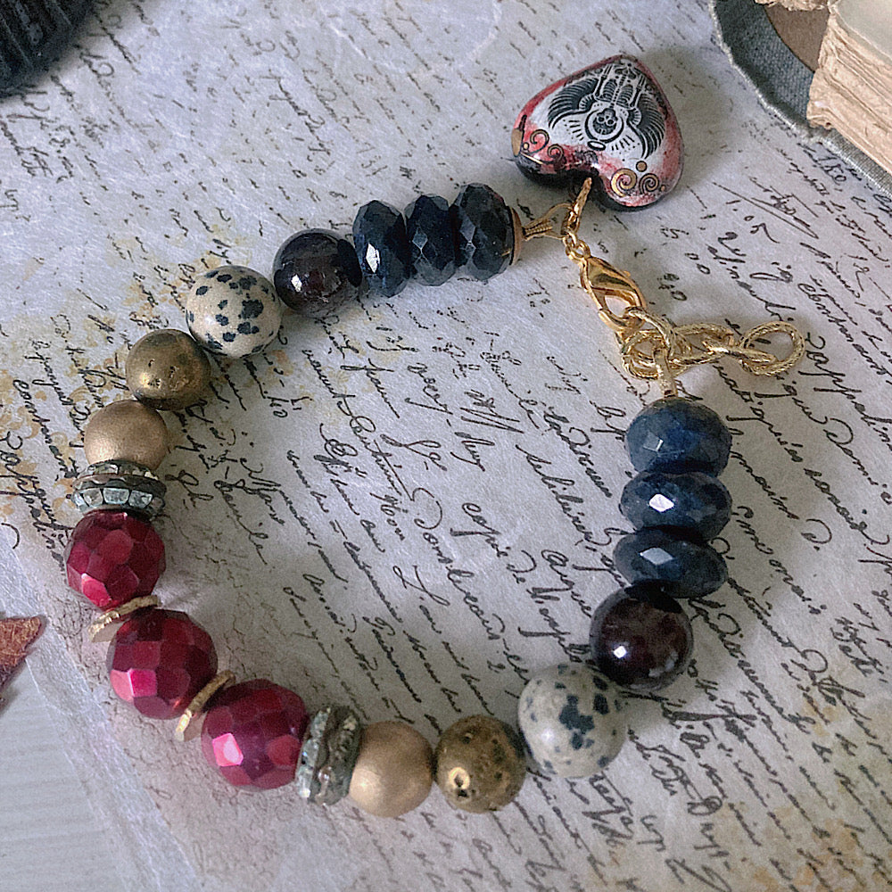 Women’s Gothic Dark Academia Samhain Guide Talisman Spooky Skeleton Clasp Bracelet