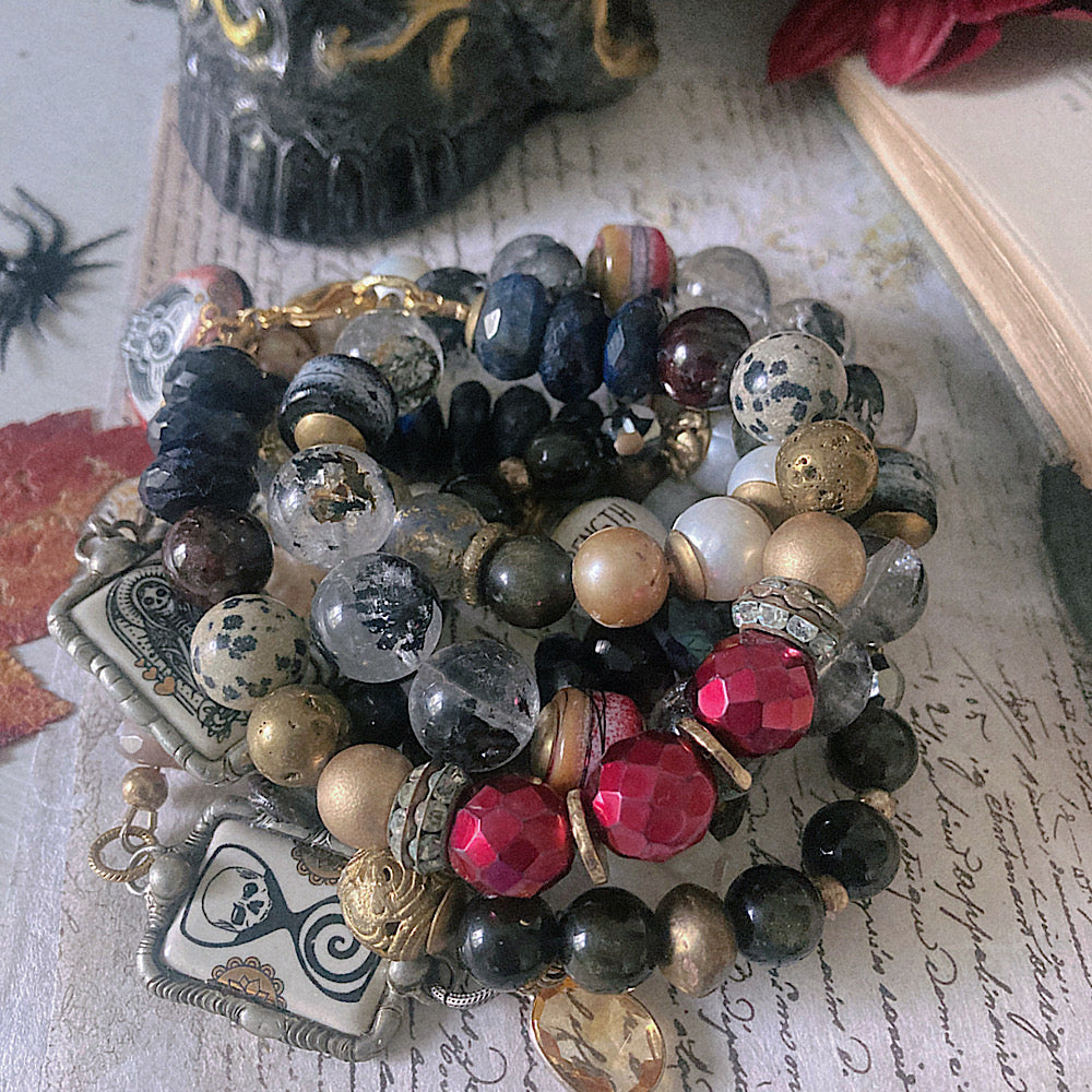Women’s Gothic Dark Academia Samhain Guide Talisman Spooky Skeleton Clasp Bracelet