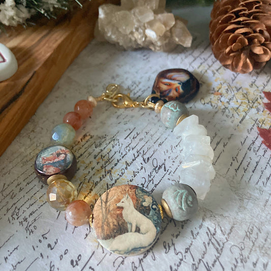 Reserved for S: Women’s Winter Snow Fox Animal Spirit Talisman Mystical Clasp Bracelet