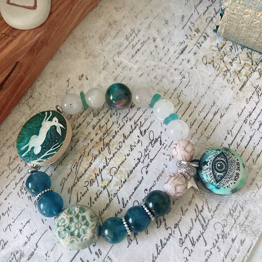 Women’s Winter Mystical Hare Talisman Cottagecore Fluorite Stretch Bracelet