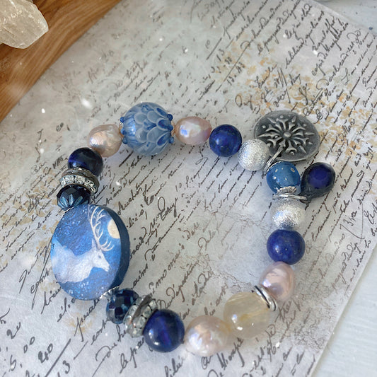 Reserved for A: Women’s Winter Stag Animal Spirit Talisman Cottagecore Winter Solstice Stretch Bracelet