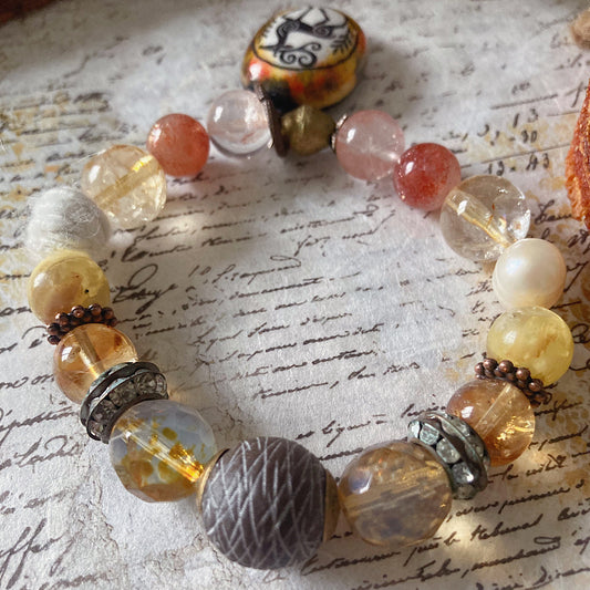 Reserved for A: Women’s Winter Magic Reindeer Talisman Yule Sunstone Stretch Bracelet