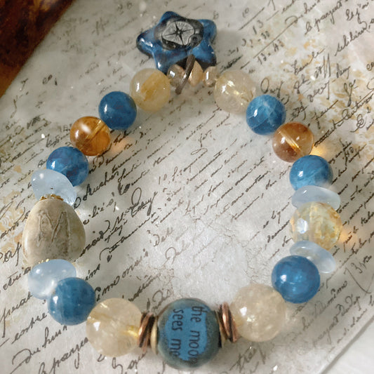 Custom for VIP: Women’s Winter Stars Rune Talisman Apatite Yule Stretch Bracelet