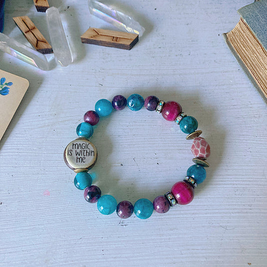 Witch Cauldron Fall Magical Gemstone Gothic Ruby Stretch Bracelet