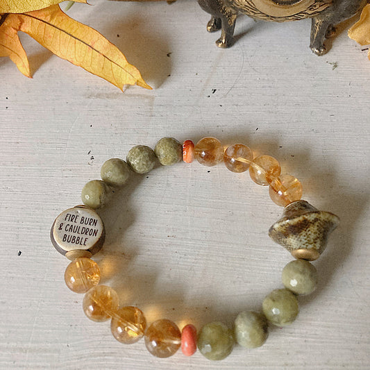 Women’s Cauldron Witchy Earthy Amber Citrine Dark Academia Stretch Bracelet