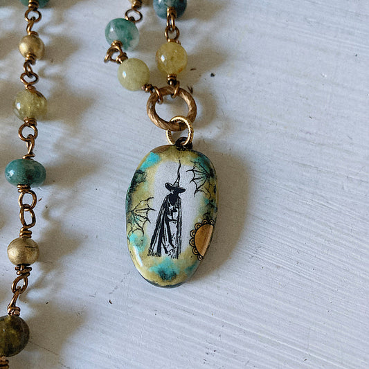 Women’s Nature Witch Mystical Dark Academia Enamel Garnet Rosary Necklace