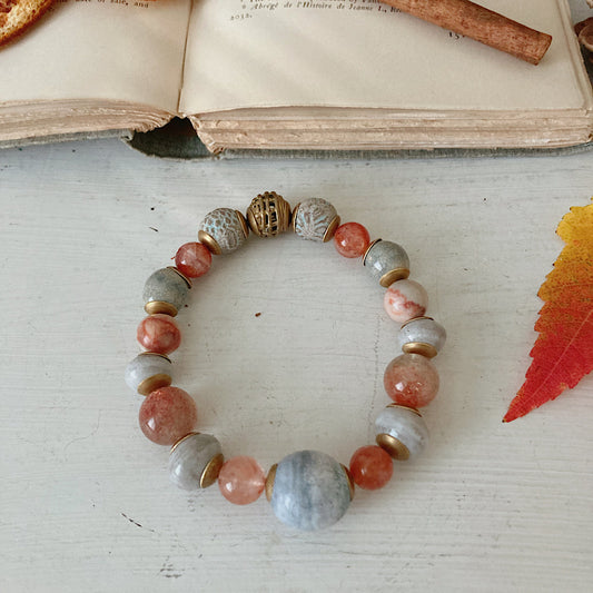 Women’s Rustic Winter Ceramic Sunstone Cottagecore Stretch Bracelet