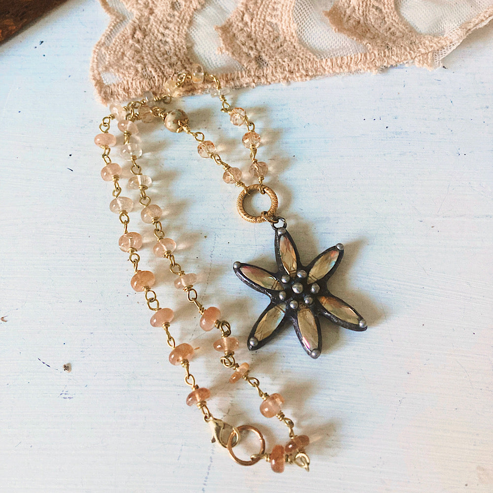Women’s Fall Sun BohoGlam Cottagecore Topaz Rosary Necklace