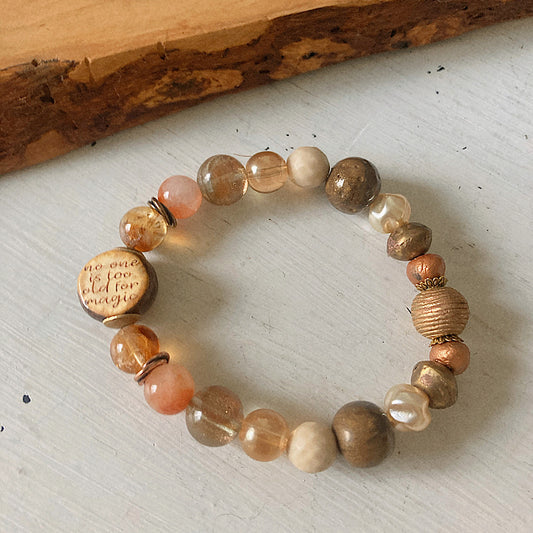 Women’s Winter Orange and Cinnamon Cottagecore Moon Magic Rustic Stretch Bracelet