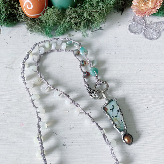 Women’s Spring Cottagecore Enamel Opal Crochet Necklace