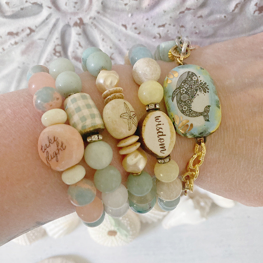 Reserved for VIP: Women’s Summer Beachy Whale Animal Talisman Enamel Amazonite Surfer Clasp Bracelet