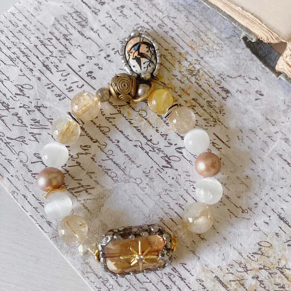 Reserved: Women’s Summer Sun Talisman Solar Energy Crystal Enamel Stretch Bracelet
