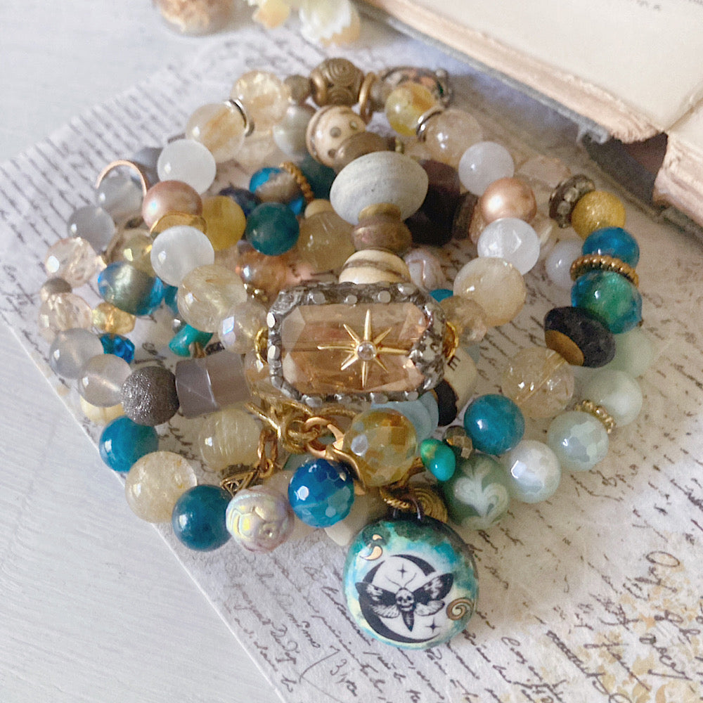 Reserved: Women’s Summer Sun Talisman Solar Energy Crystal Enamel Stretch Bracelet