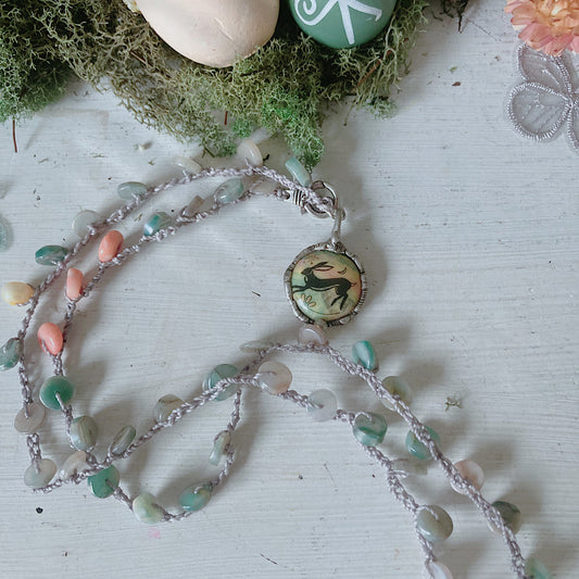 Women’s Spring Bunny Enamel Pastel Cottagecore Crochet Necklace