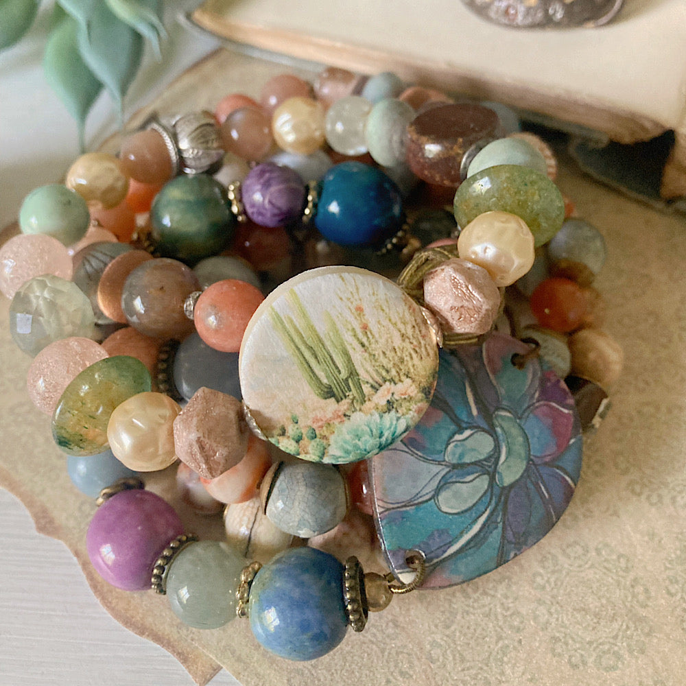 Women’s Summer Mystical Desert Talisman Neutral Stretch Bracelet