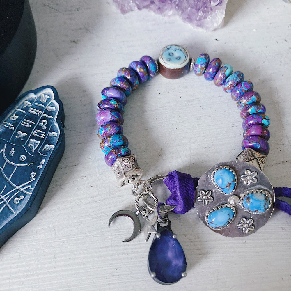 Women’s Celestial Moon Magic Turquoise Button Clasp Bracelet