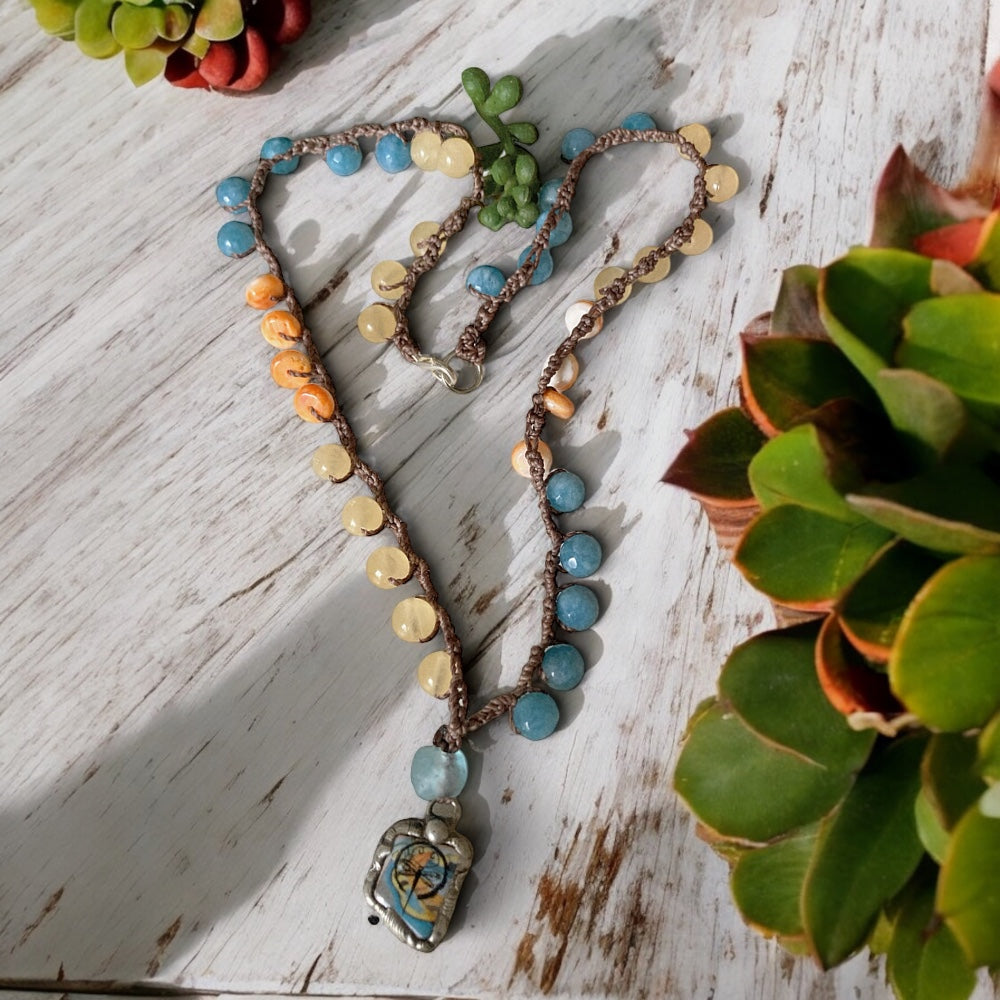 Women’s Summer Desert Boho Spiny Oyster Enamel Crochet Necklace