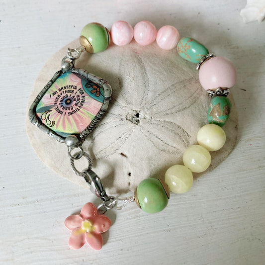 Women’s Summer Gratitude Beach Boho Glam Turquoise Enamel Clasp Bracelet