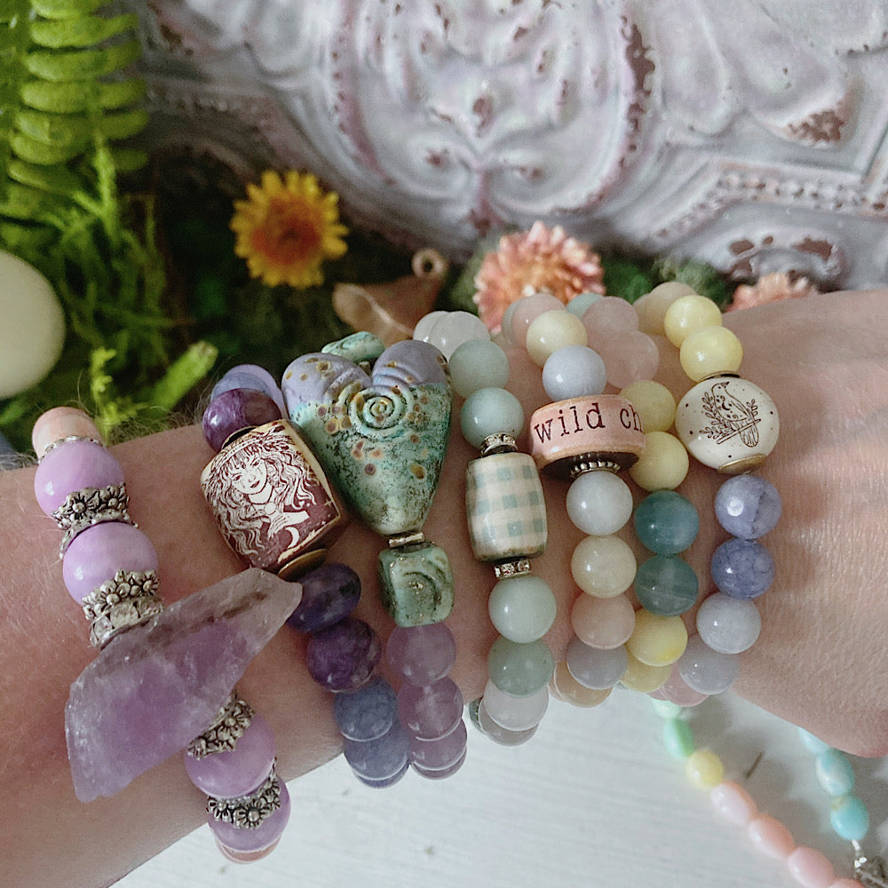 Women’s Pastel Spring Whimsy Song Bird Boho Stretch Bracelet