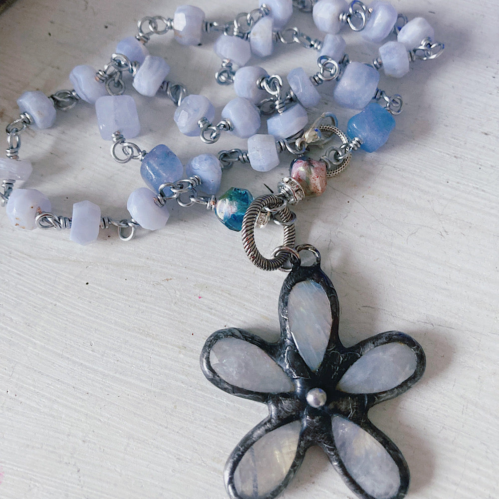 Women’s Mystical Moon Flower Rosary Necklace