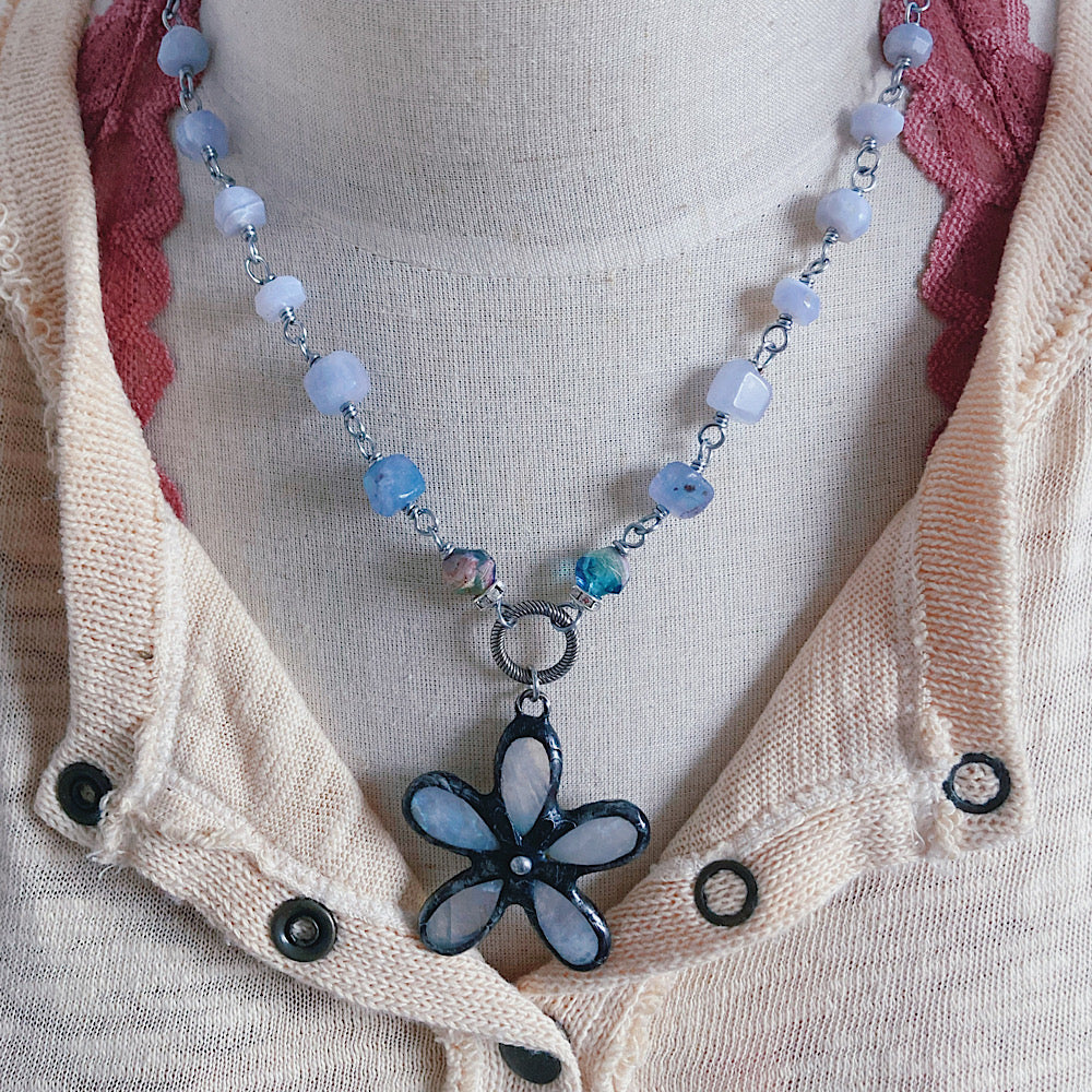 Women’s Mystical Moon Flower Rosary Necklace