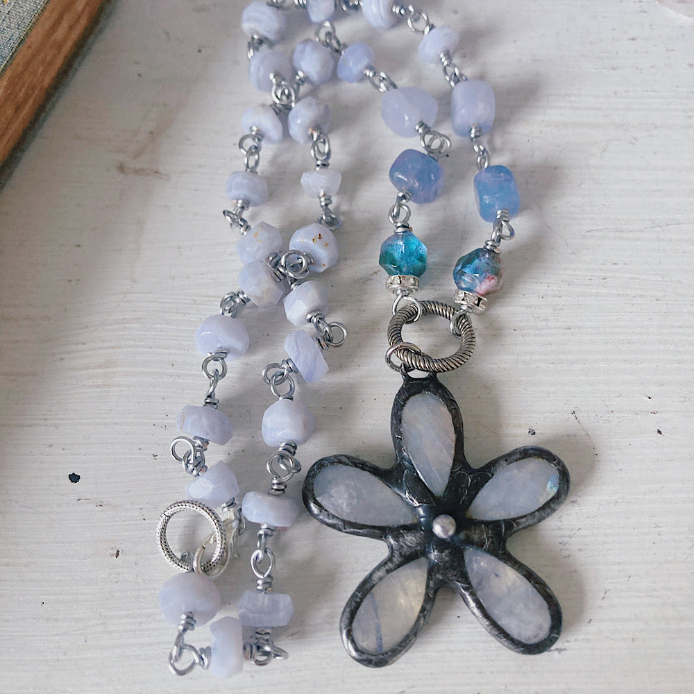 Women’s Mystical Moon Flower Rosary Necklace