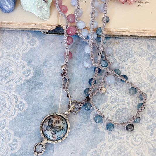 Women’s Summer Cottagecore Butterfly Enamel Mystical Talisman Crochet Necklace