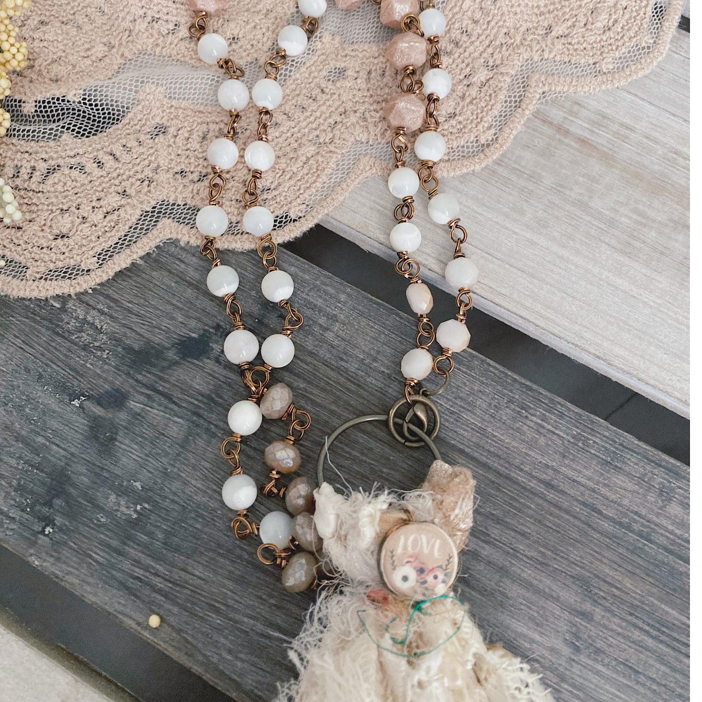 Collier chapelet à pampilles Shabby-Boho pour femmes