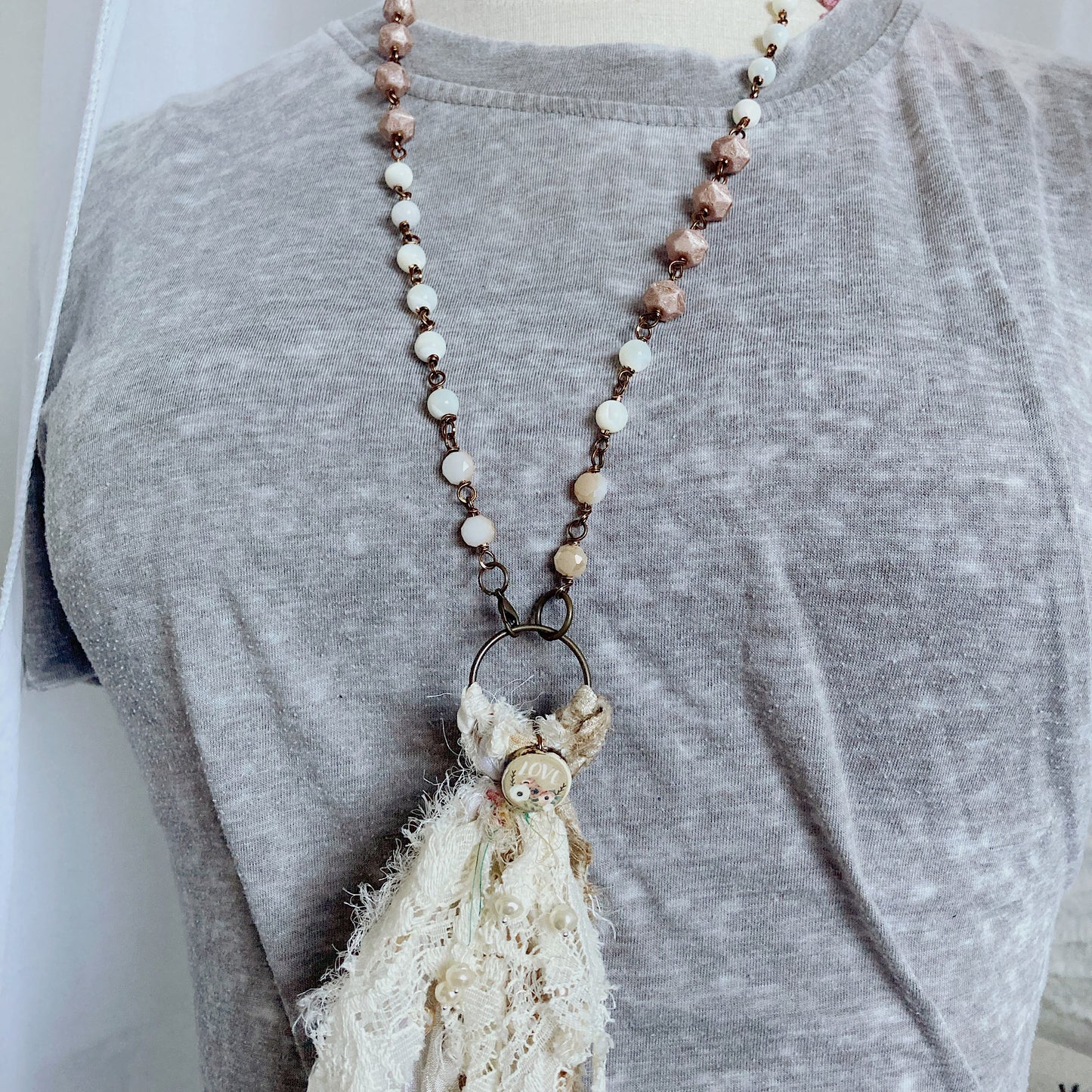 Collier chapelet à pampilles Shabby-Boho pour femmes