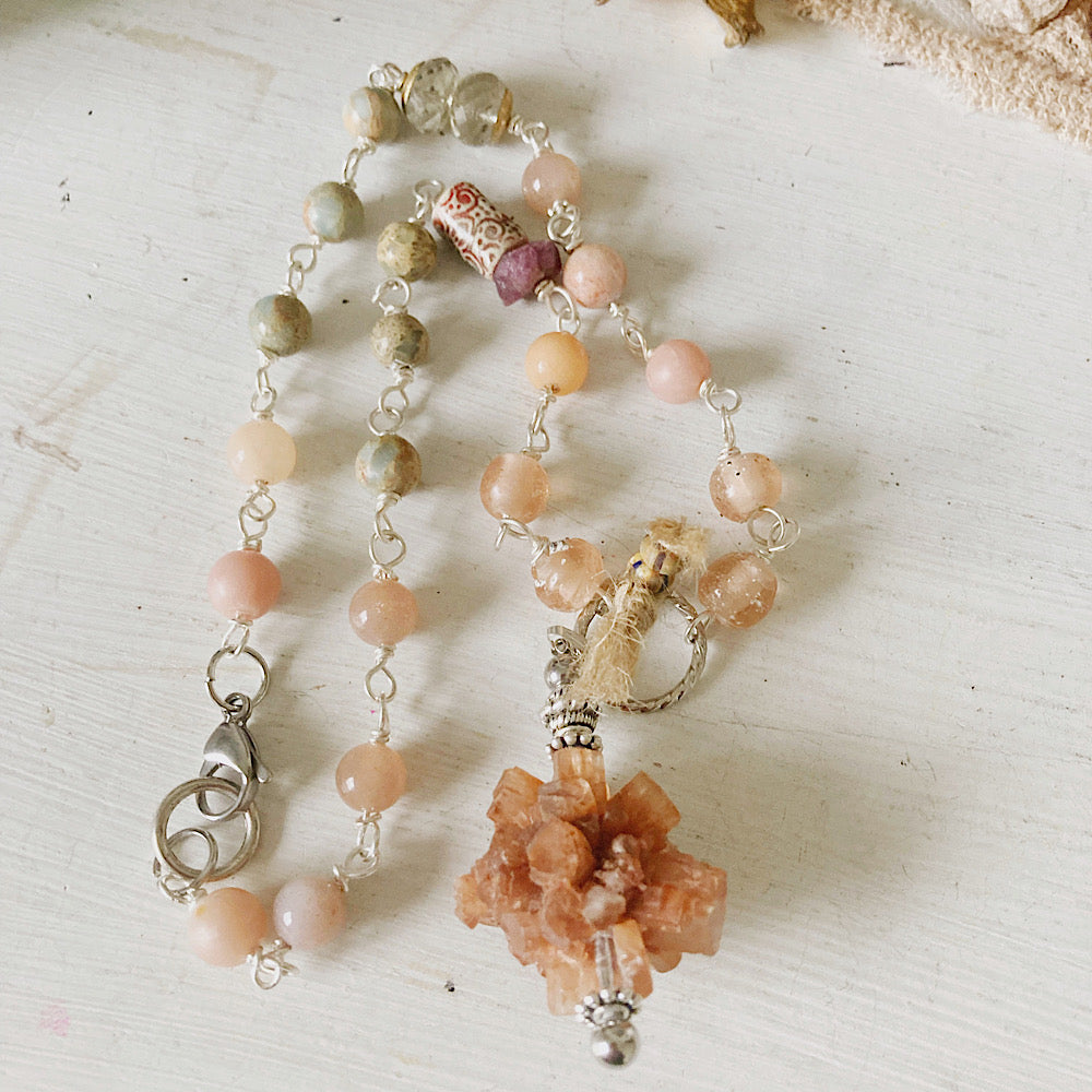 Women’s Mystical Aragonite Desert Rosary Necklace